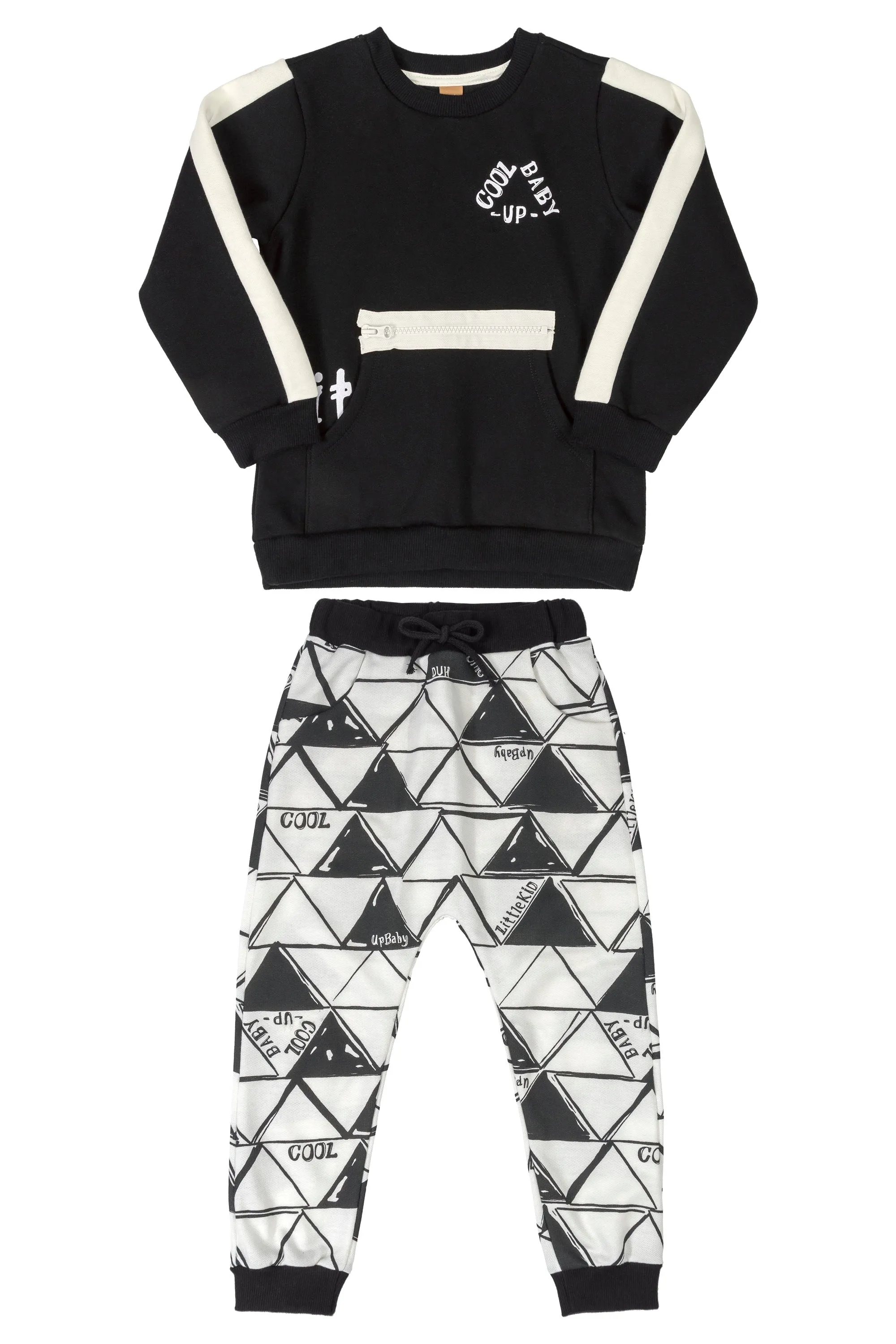 Zipper Sweatshirt & Graphic Triangle Jogger in Black